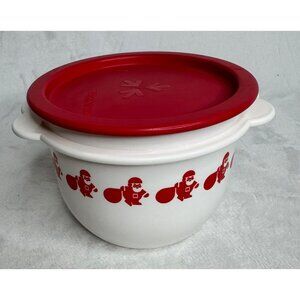 Tupperware White With Red Santa Bowl 2513A  26oz With Red Lid 26 oz.
